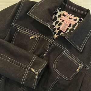 Bandolino Stretch Denim Jean Jacket Blazer Women's 6 Black Zipper Front & Cuffs‎
